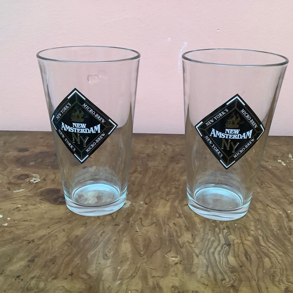 2 New Amsterdam Micro-Brew 16 oz. Pint Glasses Featuring The Clipper Ship Logo
